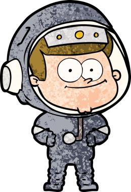 Bir insan tarafından çizilmiş mutlu astronot çizgi filmi.