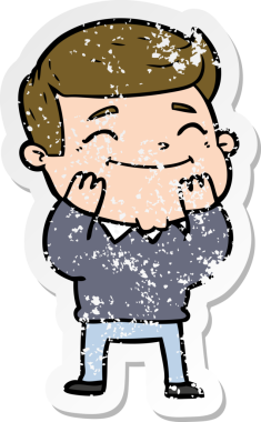 Bir insan tarafından çizilmiş mutlu bir çizgi film karakterinin sıkıntılı çıkartması.