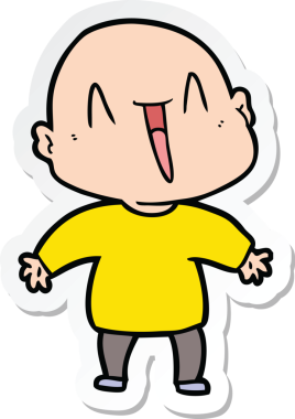 Bir insan tarafından çizilmiş mutlu, kel bir adamın çıkartması.