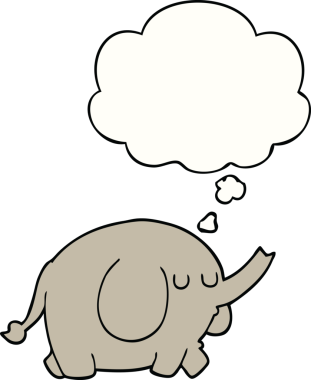 Bir insan tarafından çizilmiş düşünce baloncuklu bir fil.