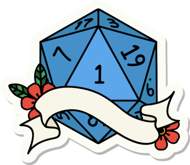 Bir insan tarafından çizilmiş doğal bir d20 zar etiketi.