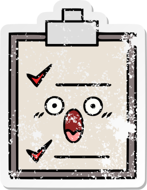 Bir insan tarafından çizilmiş şirin bir karikatür kontrol listesinin sıkıntılı etiketi