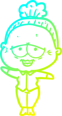 Bir insan tarafından çizilmiş, mutlu, yaşlı bir kadının çizdiği soğuk çizgi.