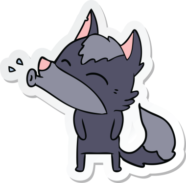 Bir insan tarafından çizilmiş uluyan kurt çizgi filminin çıkartması.