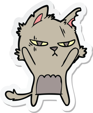 Bir insan tarafından çizilmiş sert bir çizgi film kedisinin çıkartması.