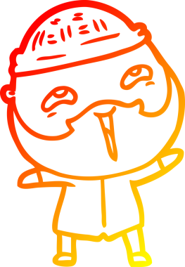 Bir insan tarafından çizilmiş mutlu sakallı bir adamın çizgi çizimi.