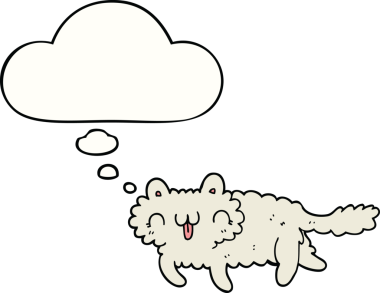 Bir insan tarafından çizilmiş düşünce kabarcığı olan çizgi film kedisi.