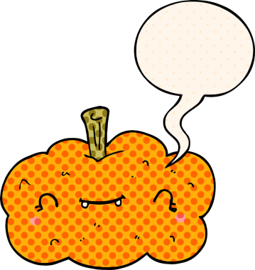 Çizgi roman tarzında konuşan balkabağı bir insan tarafından çizilmiş.