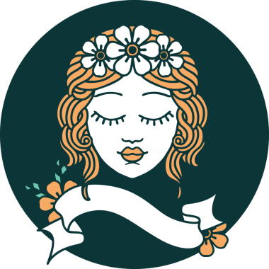 Bir insan tarafından çizilmiş bakire yüzlü dövme simgesi