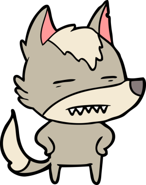 Bir insan tarafından çizilen dişleri gösteren bir kurt çizgi filmi.