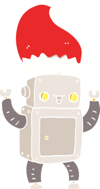 Bir insan tarafından çizilmiş düz renk çizgi film Noel robotu