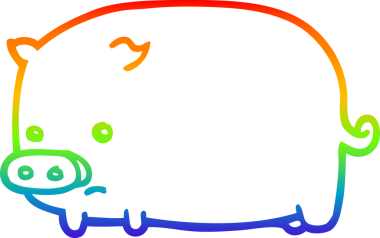 Gökkuşağı gradyan çizimi. Bir insan tarafından çizilmiş şirin bir domuz çizgi filmi.