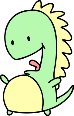 Bir insan tarafından çizilmiş mutlu bir dinozor çizimi.