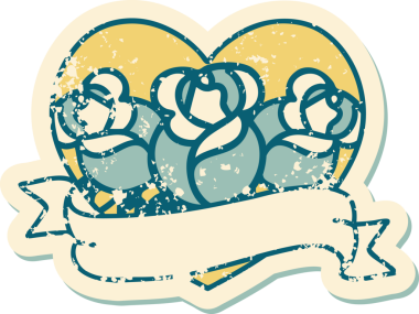 Bir insanın çizdiği çiçekli kalp ve pankartın sembolik dövmeli resmi.