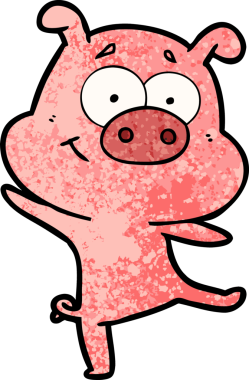 Bir insan tarafından çizilmiş mutlu domuz dansı çizgi filmi.