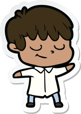 Bir insan tarafından çizilmiş mutlu bir çocuğun çıkartması.