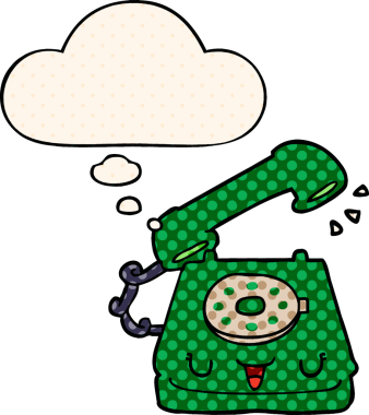 Bir insan tarafından çizilmiş çizgi roman tarzında düşünce baloncuklu şirin bir çizgi film telefonu.