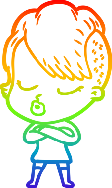 Gökkuşağı gradyan çizgi çizimi Bir insan tarafından çizilmiş güzel hippi kız