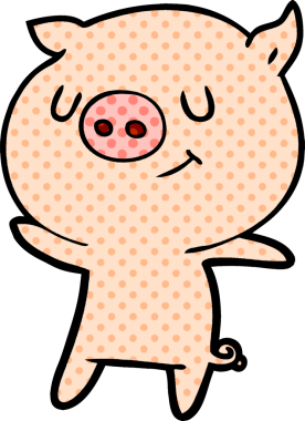 Bir insan tarafından çizilmiş mutlu çizgi film domuzu.