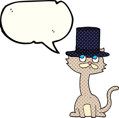 El yazısıyla çizilmiş çizgi roman konuşma balonu silindir şapkalı kedi bir insan tarafından çizilmiş.