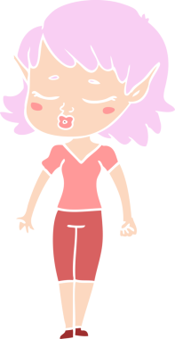 Bir insan tarafından çizilmiş düz renkli bir elf kızı.