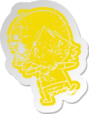 Bir insan tarafından çizilmiş sevimli bir kawai kızının sıkıntılı eski çizgi film çıkartması.