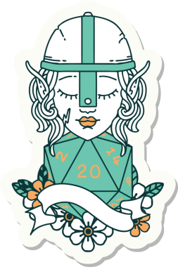 Bir insan tarafından çizilmiş 20 zarlı bir elf savaşçısı çıkartması.