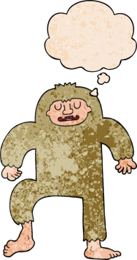 bir insan tarafından çizilmiş grunge desenli düşünce baloncuğu olan karikatür kocaayak