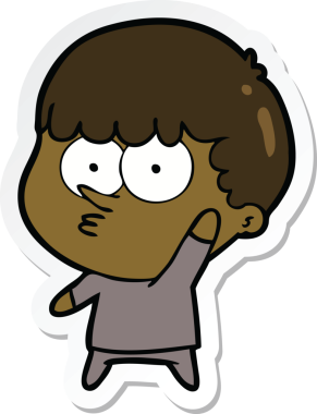 Bir insan tarafından çizilmiş meraklı bir çocuğun çıkartması.