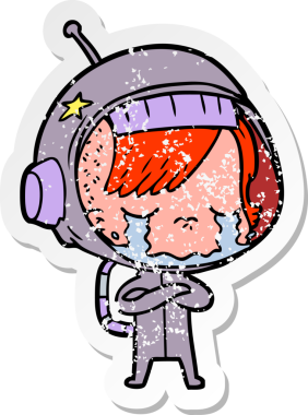 Bir insan tarafından çizilmiş ağlayan astronot bir kızın sıkıntılı çıkartması.