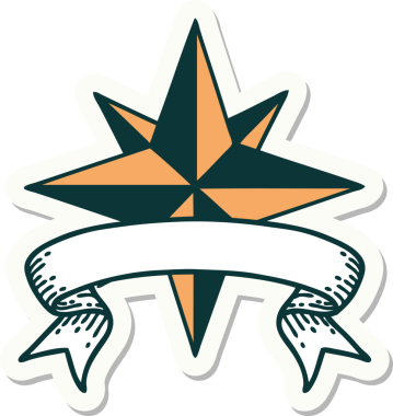 Bir insan tarafından çizilmiş bir yıldızın pankartına sahip dövme stili.