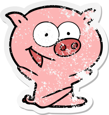 Bir insan tarafından çizilmiş neşeli domuz çizgi filminin hüzünlü çıkartması.