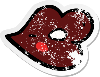 Bir insan tarafından çizilmiş parlak dudakların gerilimli retro yapıştırması.