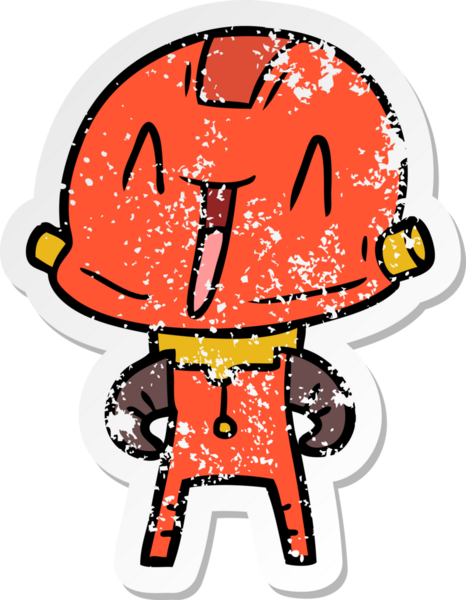 Bir insan tarafından çizilmiş karikatür robotunun sıkıntılı çıkartması.