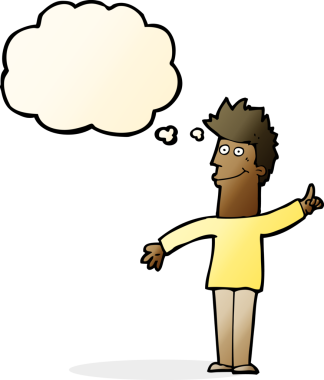 Bir insan tarafından çizilmiş düşünce baloncuğu fikri olan çizgi film adamı.