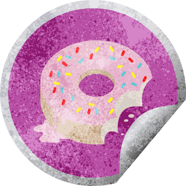 Isırılmış donut grafik vektör çizimi bir insan tarafından çizilmiş dairesel etiket