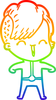 Gökkuşağı gradyan çizgi çizimi Bir insan tarafından çizilmiş mutlu hippi kız