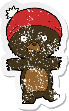 Bir insan tarafından çizilmiş şirin siyah ayının gerilmiş çıkartması.