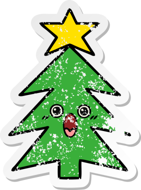 Bir insan tarafından çizilmiş şirin bir karikatür Noel ağacının sıkıntılı çıkartması.