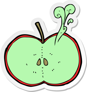 Bir insan tarafından çizilmiş dilimlenmiş elma etiketi.