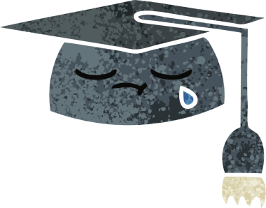 Bir insanın çizdiği mezuniyet şapkasının retro çizim tarzı karikatürü.