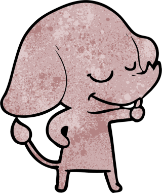 Bir insan tarafından çizilmiş gülümseyen bir fil.