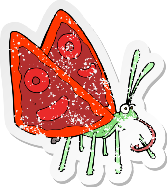 Bir insan tarafından çizilmiş komik bir kelebeğin gerilimli çıkartması.