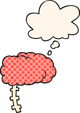 Çizgi roman tarzında bir insan tarafından çizilmiş düşünce baloncuklu çizgi film beyni.