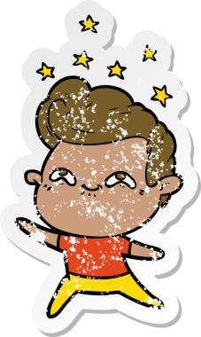 Bir insan tarafından çizilmiş heyecanlı bir karikatür çıkartması.