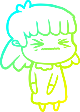 Bir insan tarafından çizilmiş kızgın bir kızın soğuk çizgi çizimi.