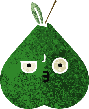 Bir insan tarafından çizilmiş bir armutun retro çizim tarzı karikatürü