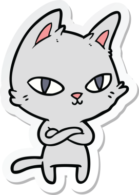 Bir insan tarafından çizilmiş çizgi film kedisinin çıkartması.