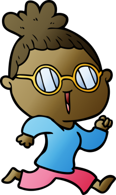 Bir insan tarafından çizilmiş gözlüklü koşu kadını.