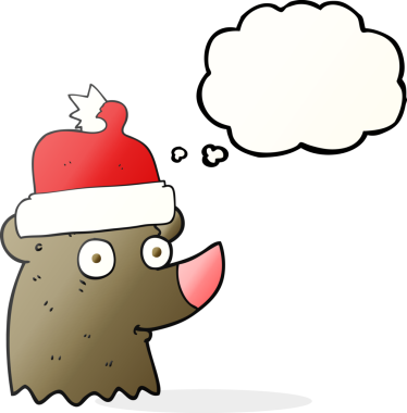 Bir insan tarafından çizilmiş Noel şapkası takan serbest çizim baloncuk ayısı.